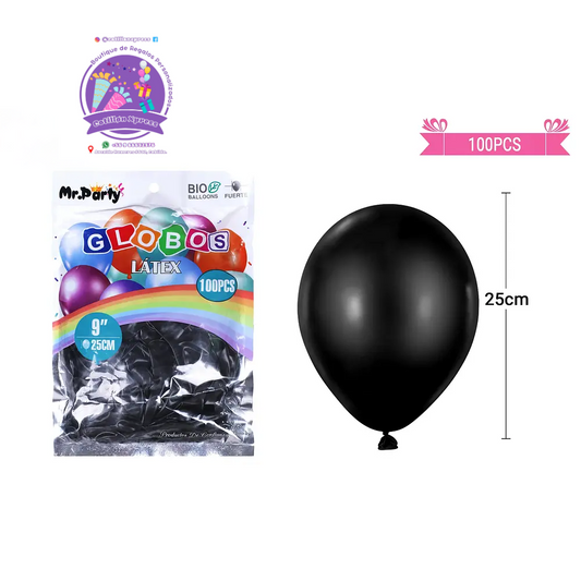 Globos de látex negro mate 25cm 100pcs